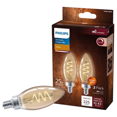 Philips Philips B11 E12 (Candelabra) LED Bulb Amber 25 Watt Equivalence 2 pk 565804